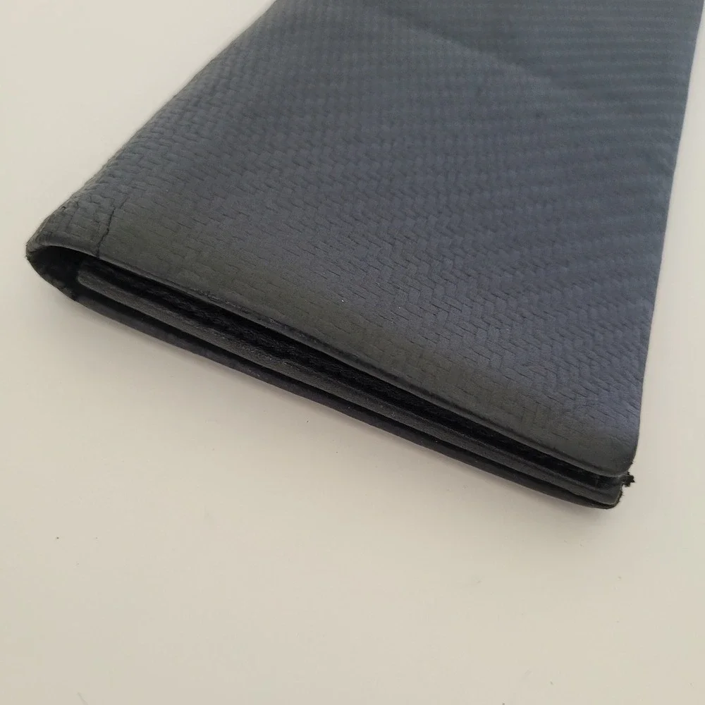 Dunhill Black Leather Long Bifold Wallet Carbon Fiber Weave Zipper Pocket